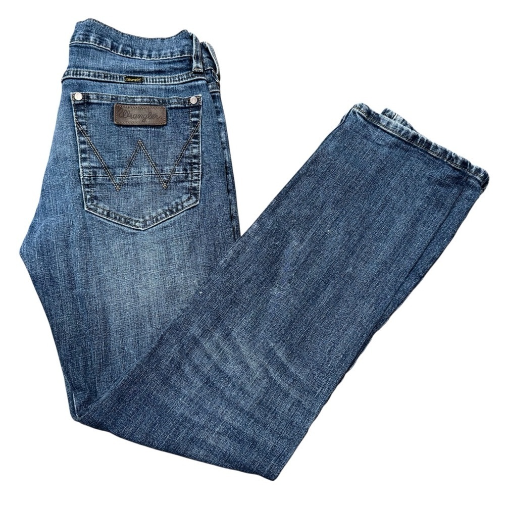 WRANGLER RETRO SLIM STRAIGHT JEANS Medium Wash Size 29x30 Leather Patch Logo